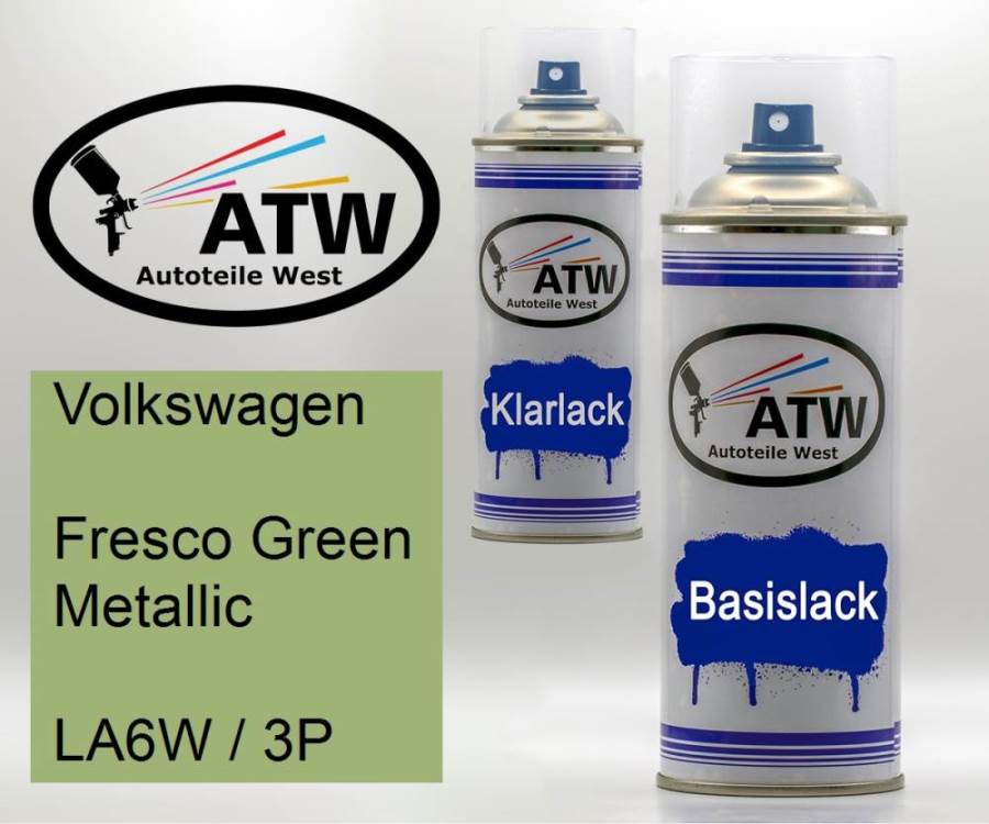 Volkswagen, Fresco Green Metallic, LA6W / 3P: 400ml Sprühdose + 400ml Klarlack - Set, von ATW Autoteile West.